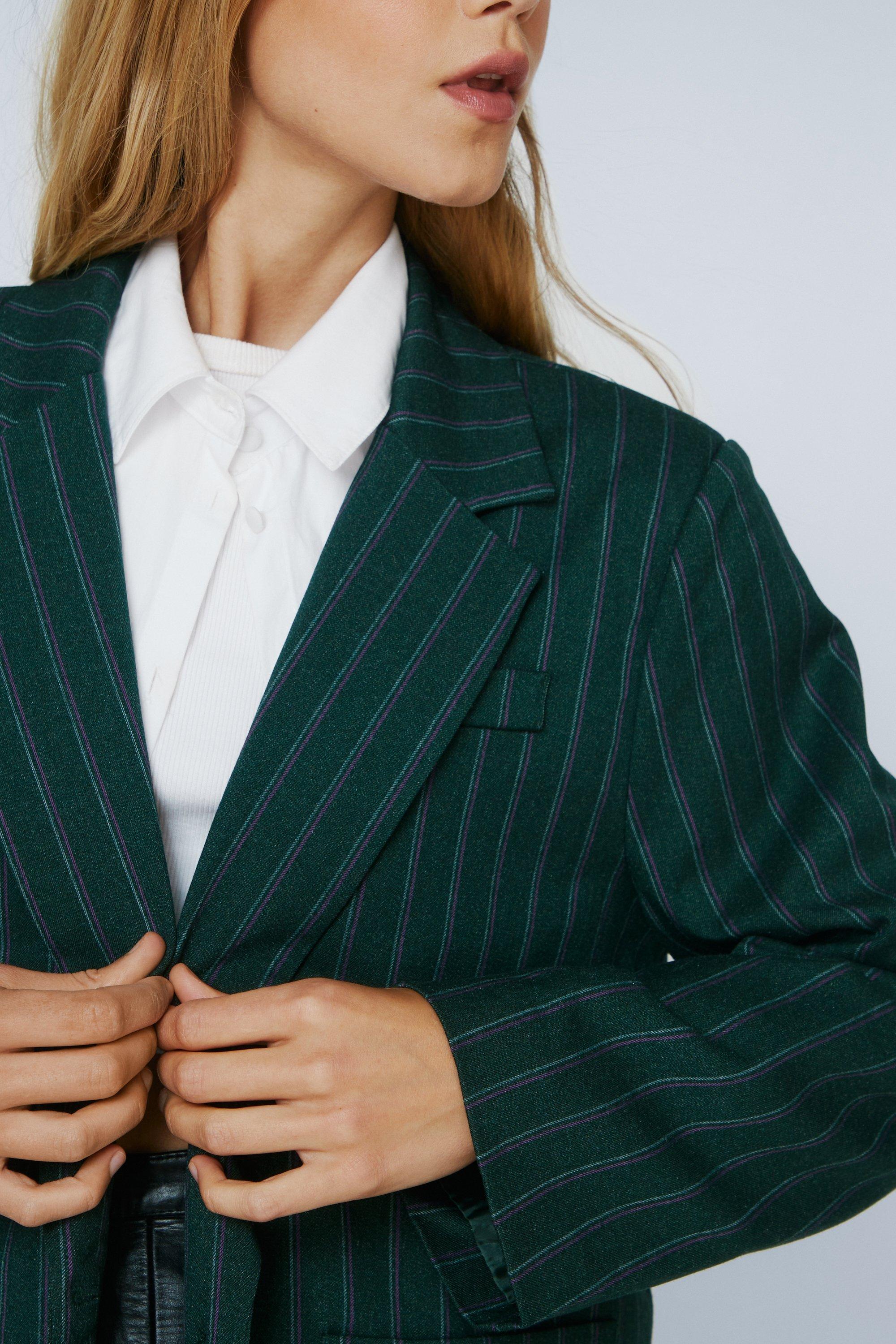 Green striped blazer womens sale